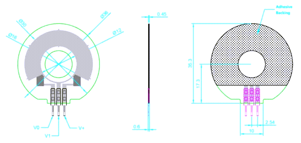 Mechanical Drawing - DFRobot SEN0686 Circular Flexible Potentiometer Sensor