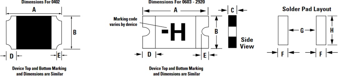 Mechanical Drawing - Littelfuse Low Rho SMD PPTCs Mechanical Drawing - Littelfuse Low Rho SMD PPTCs