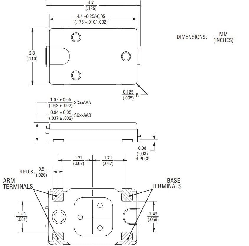 Mechanical Drawing - Bourns SC Mini-Breakers (Miniature Thermal Cutoff Device) Mechanical Drawing - Bourns SC Mini-Breakers (Miniature Thermal Cutoff Device)