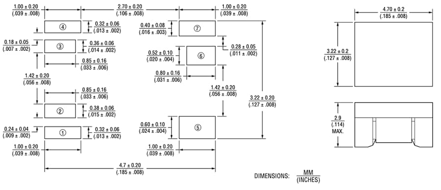 Mechanical Drawing - Bourns SM453230-1x1N7Y Chip LAN Transformers Mechanical Drawing - Bourns SM453230-1x1N7Y Chip LAN Transformers
