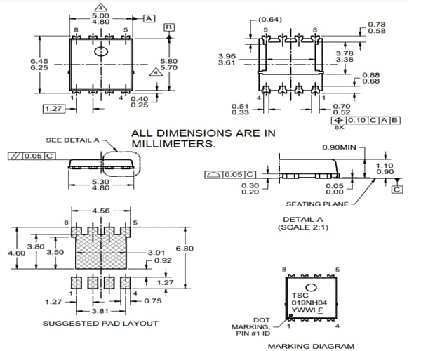 Mechanical Drawing - Taiwan Semiconductor TQM0xNH04CR Power MOSFETs
