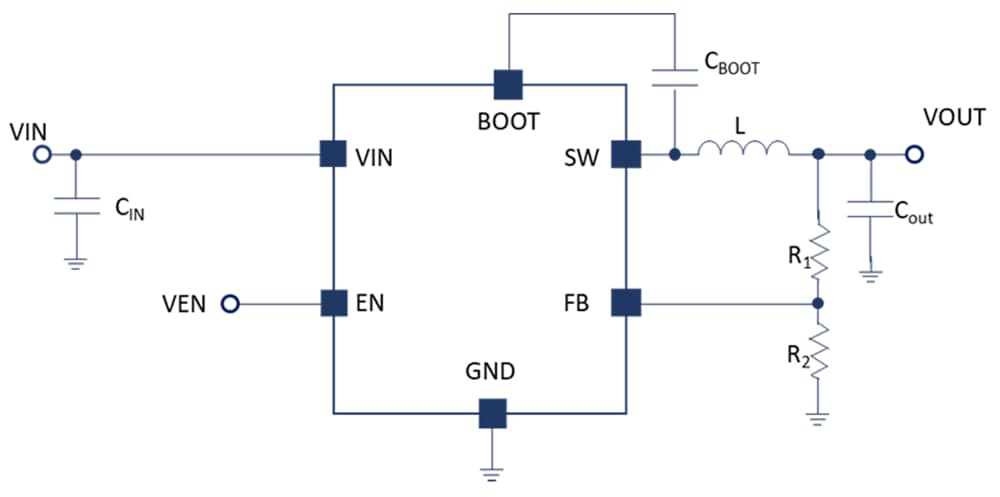 Application Circuit Diagram - STMicroelectronics DCP3603 3A Synchronous Buck Converters