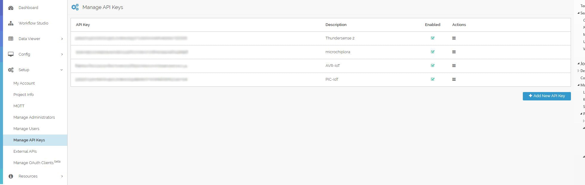 Manage API Keys screen
